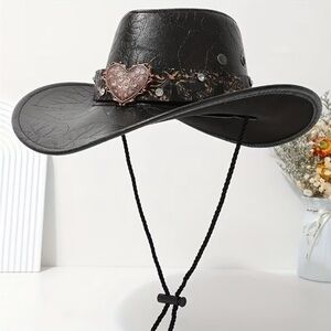 Black OR Brown Western Cowboy Faux Leather Hat